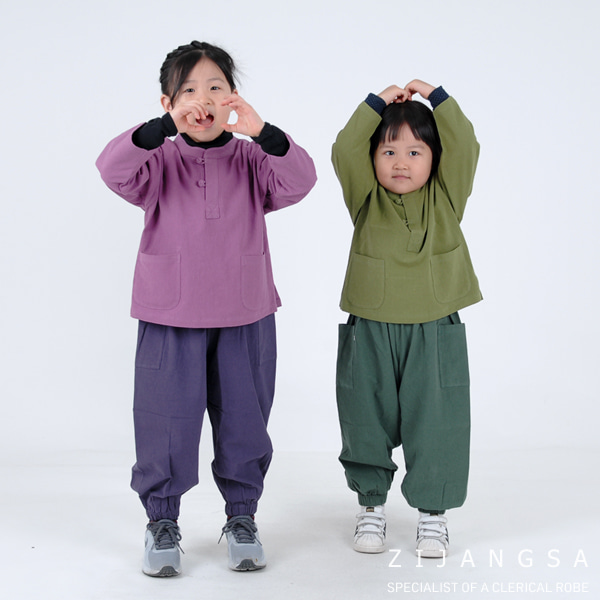 [9022]KC인증 아동 20수 티·바지 한벌  2피스 / 생활한복 개량한복 법복 절복 공용 유치원복 어린이집복 단체복