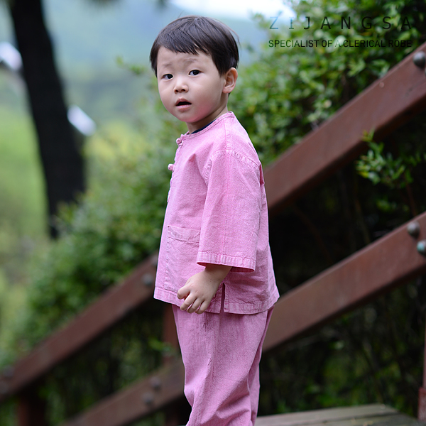 [10346] 아동 7부 자수 티 바지 한벌 2피스 / 생활한복 개량한복 법복 절복 공용 유치원복 어린이집복 단체복